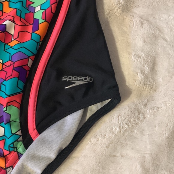 Speedo Girls Printed Sport Splice One Piece Swimsuit Rainbow 8 - Picture 4 of 7